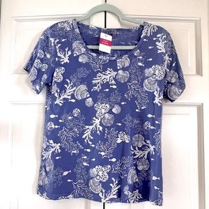 NWT Fresh Produce Sea Life Short Sleeve Top Periwinkle Blue